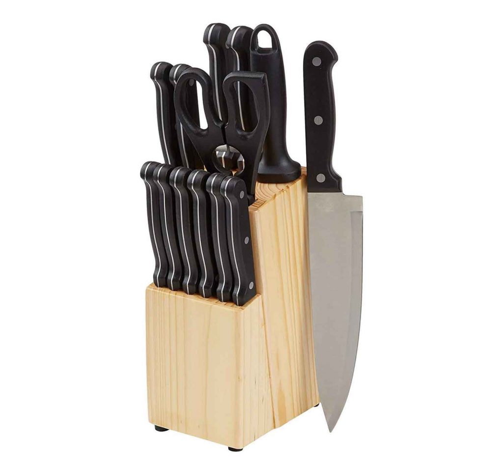 Amazon Basics - Juego de cuchillos de cocina y soporte (14 piezas)